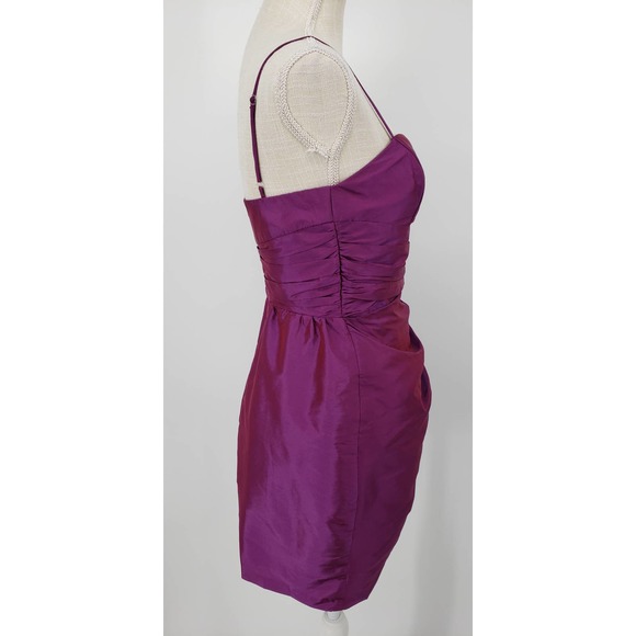 Y2K Alexia Admor Taffeta Mini Dress S Iridescent Fitted Sheath Bow Sash Purple - Picture 4 of 12